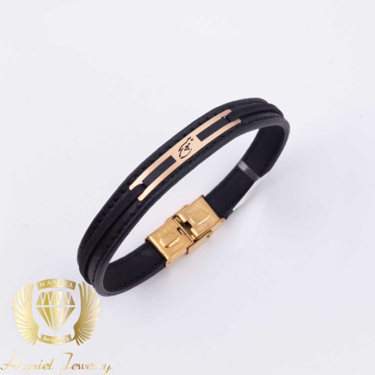دستبند چرم و طلای مردانه طرح هیچ کد1269